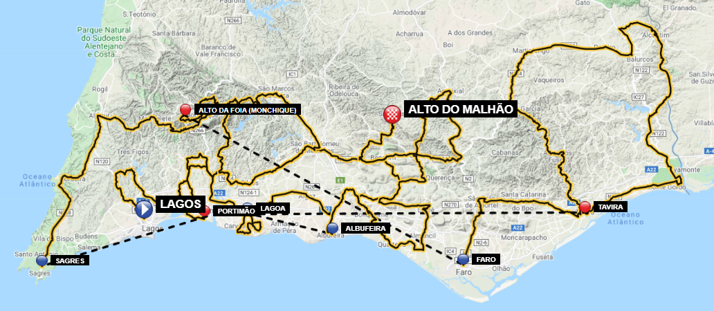 Carte du parcours du Tour d'Algarve 2021