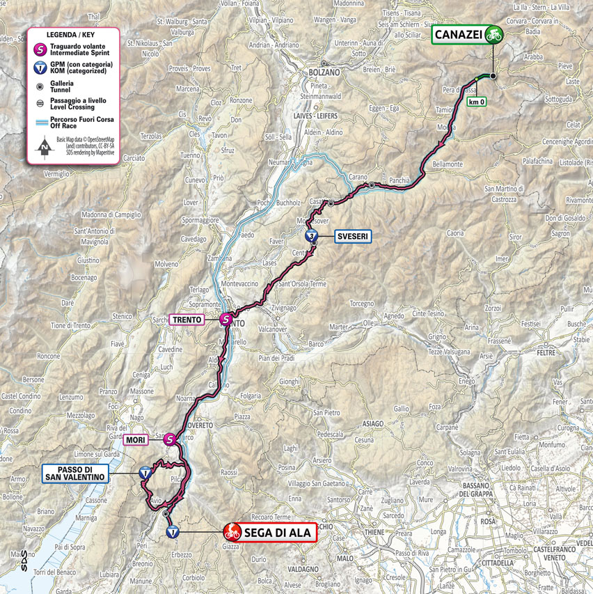 La carte du parcours de la 17ème étape du Tour d'Italie 2021