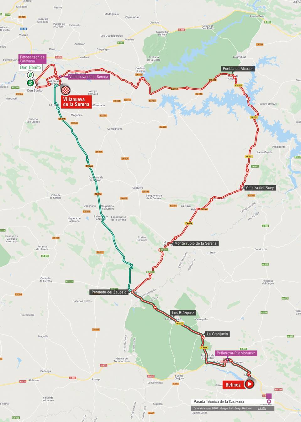 La carte du parcours de la 13ème étape du Tour d'Espagne 2021
