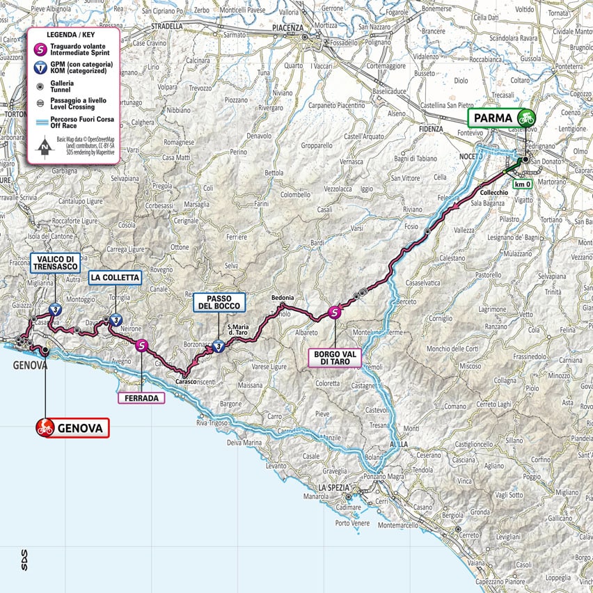 Carte du parcours de la 12ème étape du Tour d'Italie 2022