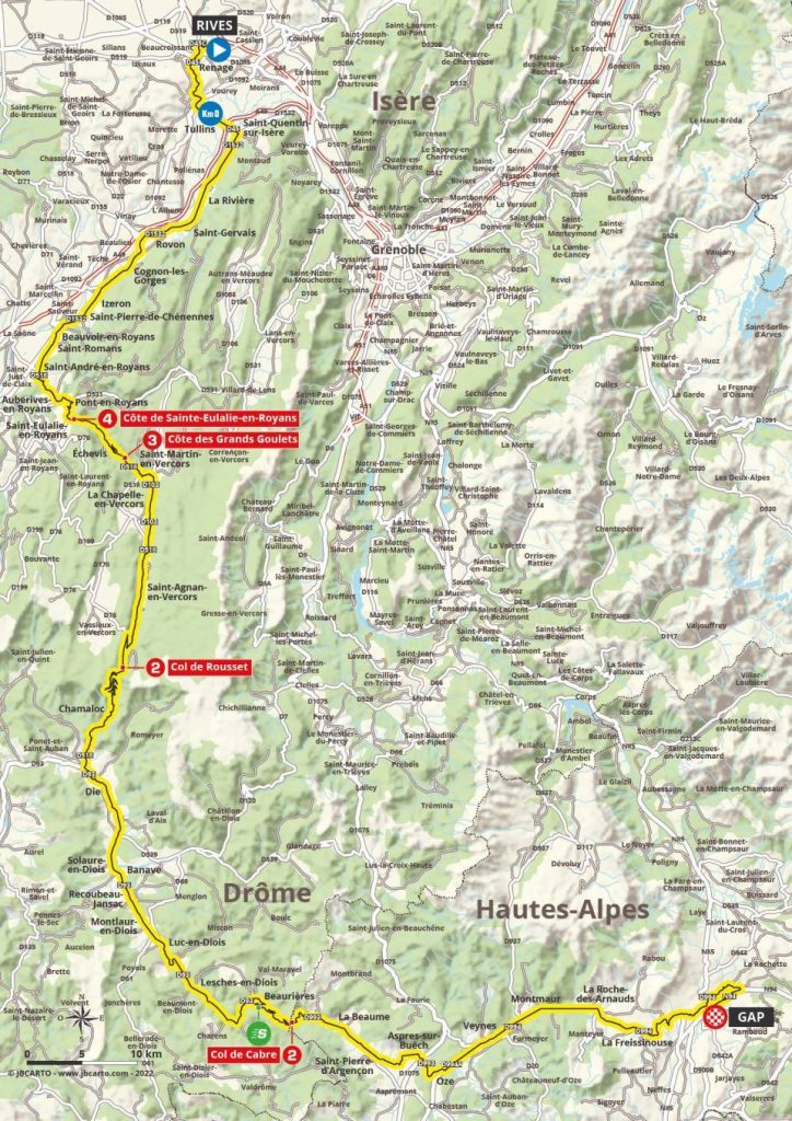 La carte du parcours de la 6ème étape du Critérium du Dauphiné 2022