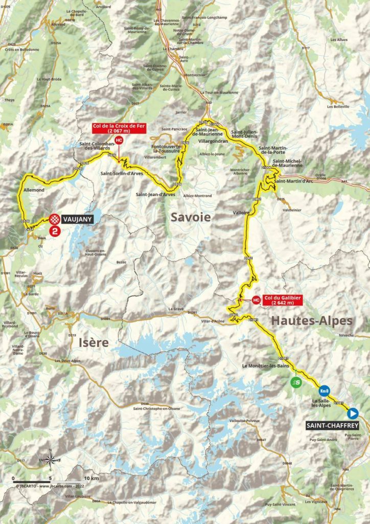 La carte du parcours de la 7ème étape du Critérium du Dauphiné 2022