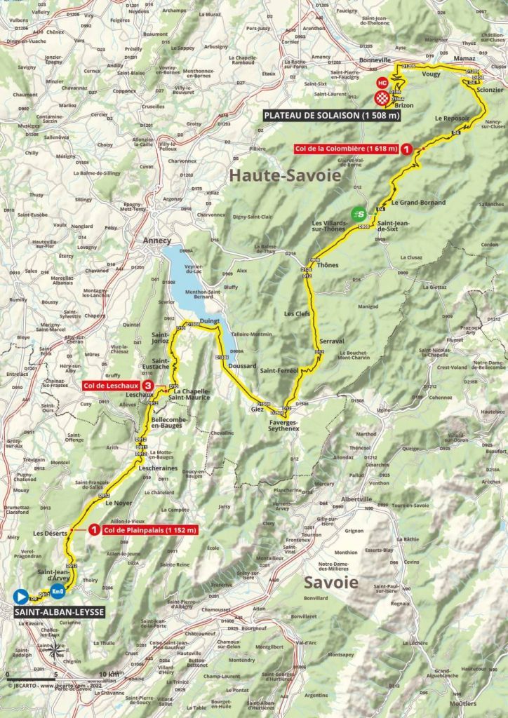 La carte du parcours de la 8ème étape du Critérium du Dauphiné 2022