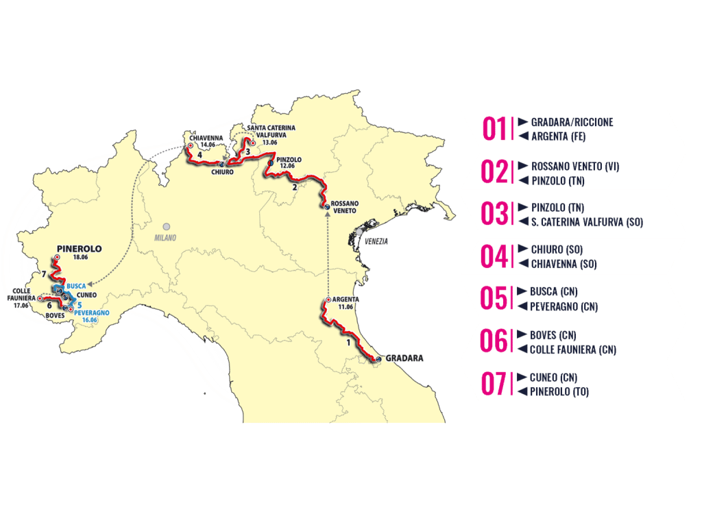La carte du parcours du Baby Giro 2022