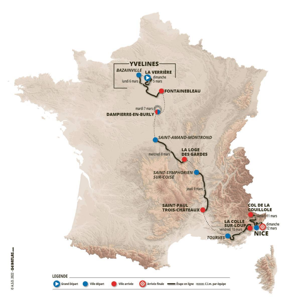 Carte du parcours de Paris-Nice 2023