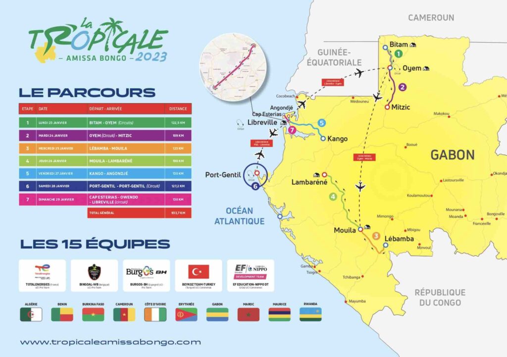 Carte du parcours de la Tropicale Amissa Bongo 2023