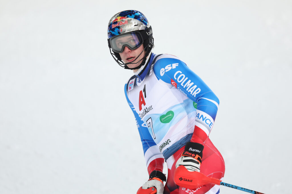 Clément Noël l'arrivée de la 1ère manche du slalom de Schladming