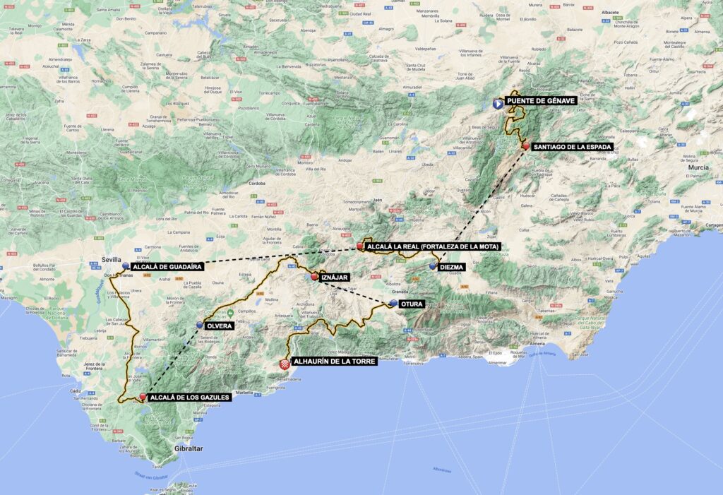 Carte du parcours du Tour d'Andalousie 2023