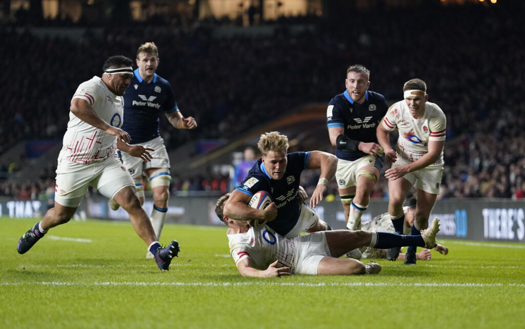 Duhan van der Merwe lors de son deuxième essai face à l'Angleterre