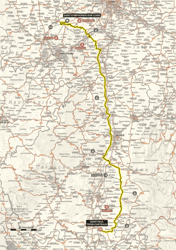Carte du parcours de la 5ème étape de Paris-Nice 2023