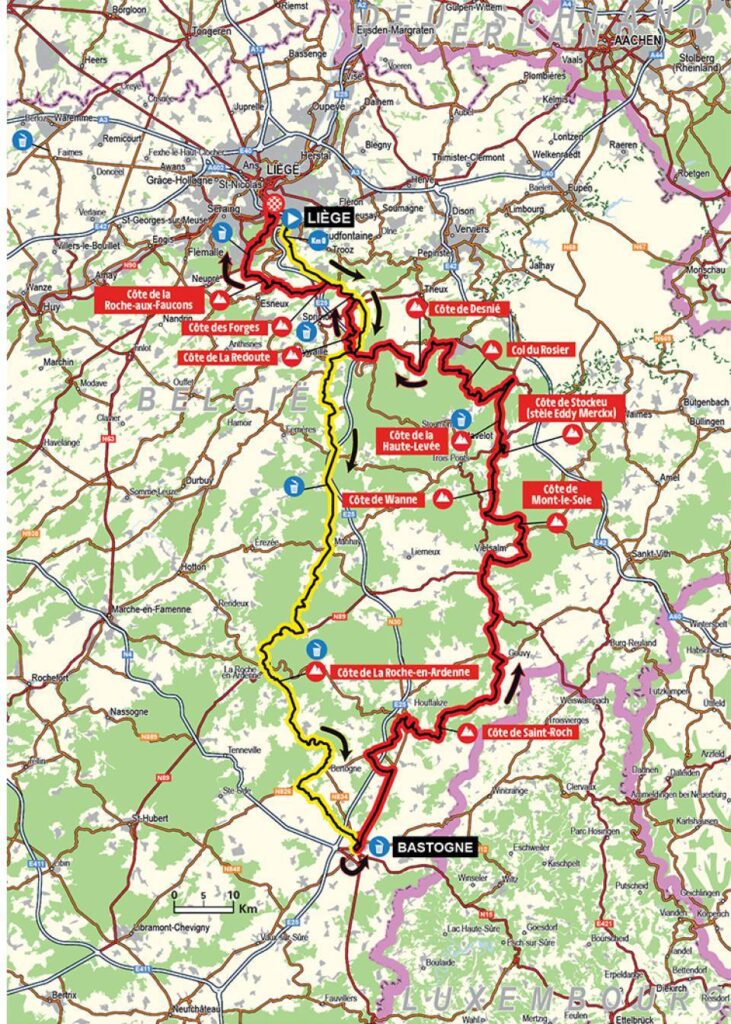 Carte du parcours de Liège-Bastogne-Liège 2023