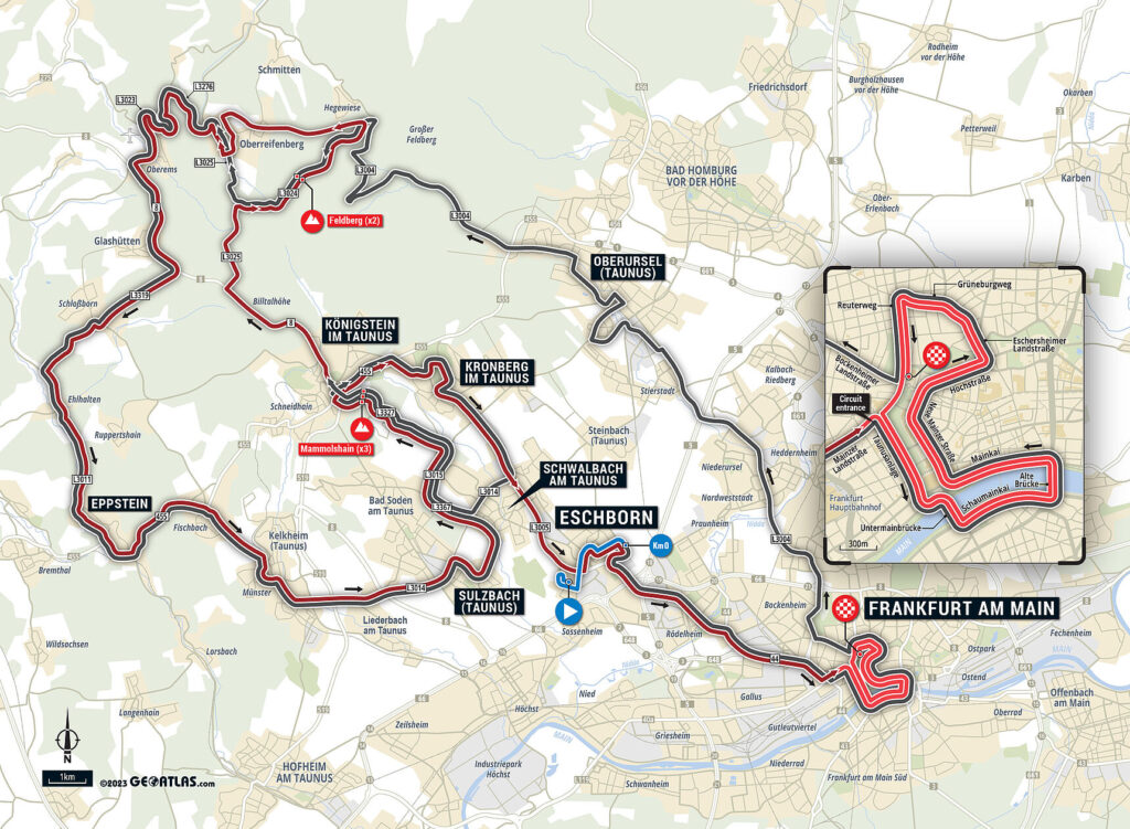Carte du parcours de l'Eschborn-Francfort 2023