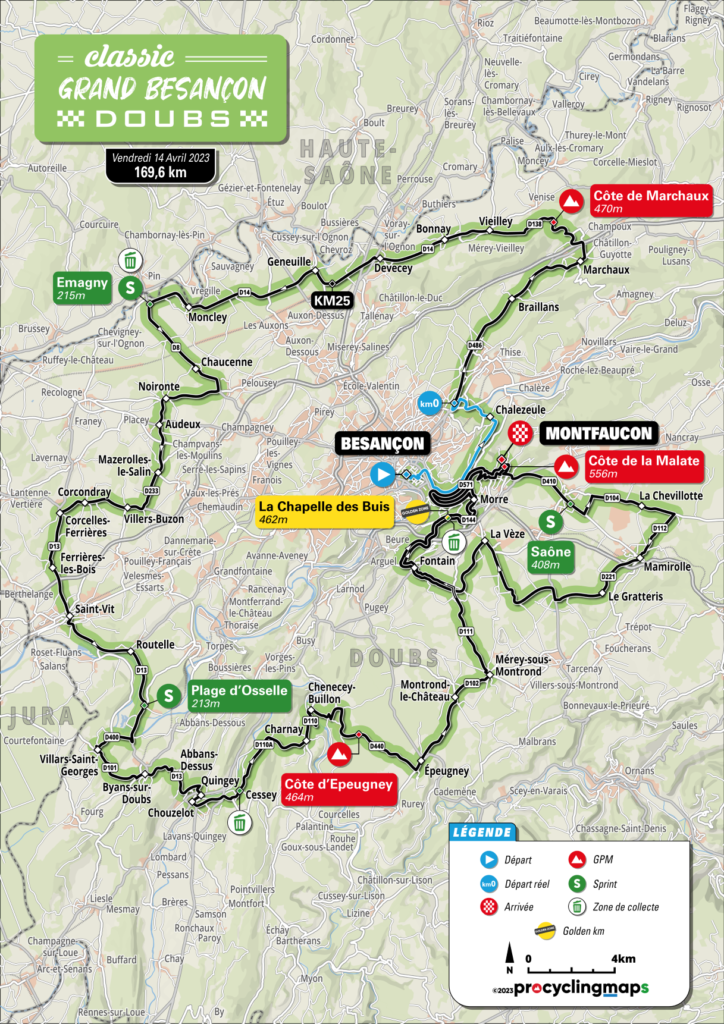 Carte du parcours de la Classic Grand Besançon Doubs 2023