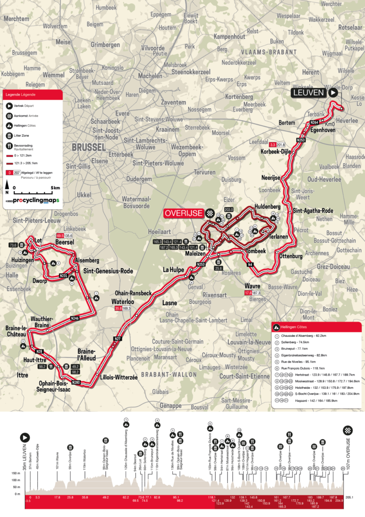 Carte et profil de la Flèche Brabançonne 2023