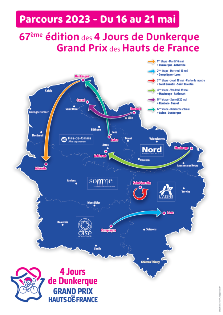 Carte du parcours des 4 Jours de Dunkerque 2023