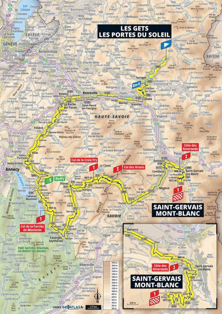 Carte du parcours de la 15ème étape du Tour de France 2023