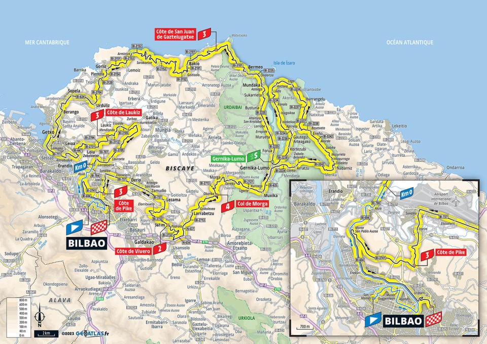Carte du parcours de la 1ère étape du Tour de France 2023