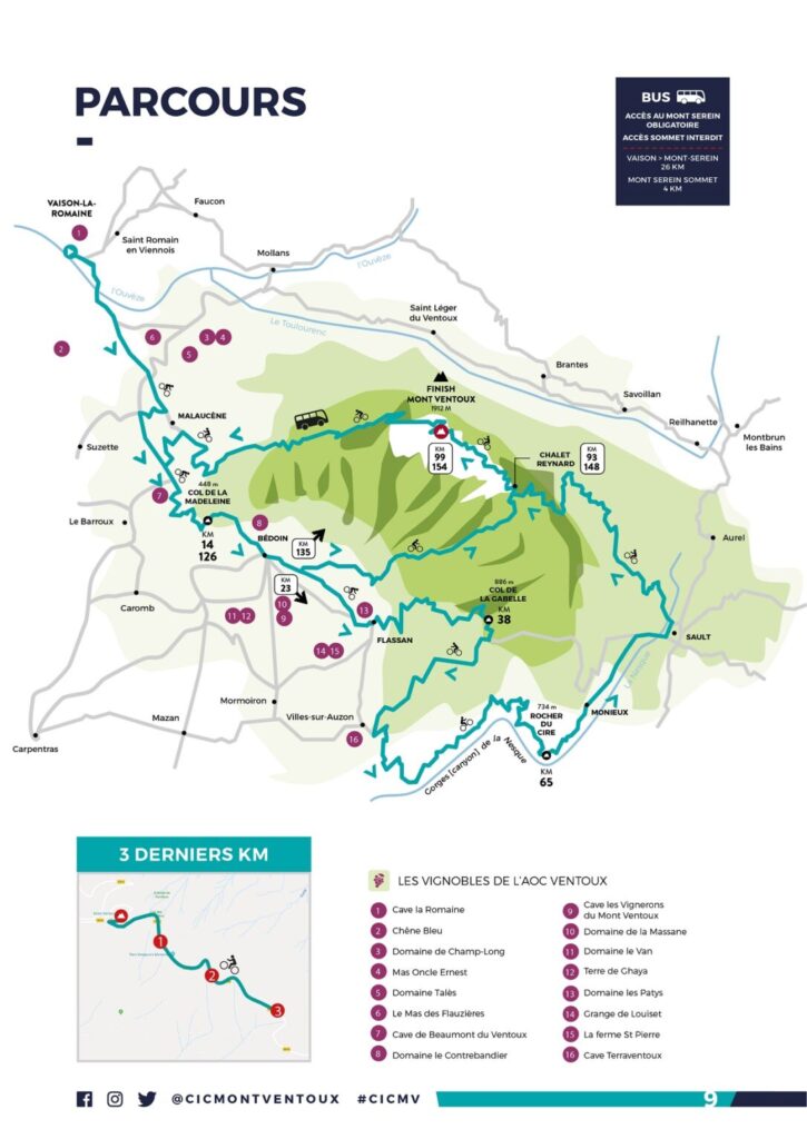 Carte du parcours du Mont Ventoux Dénivelé Challenge 2023