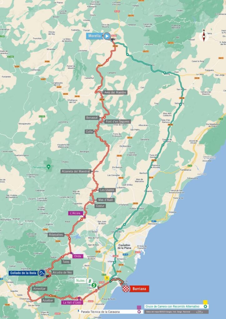 Carte du parcours de la 5ème étape du Tour d'Espagne 2023