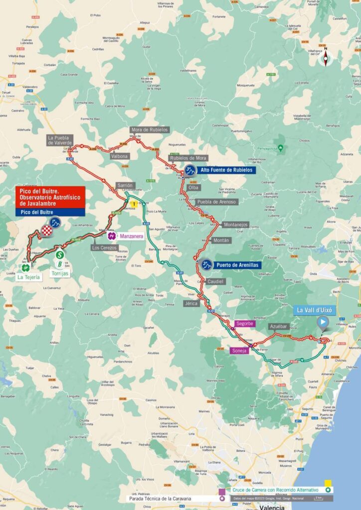 Carte du parcours de la 6ème étape du Tour d'Espagne 2023