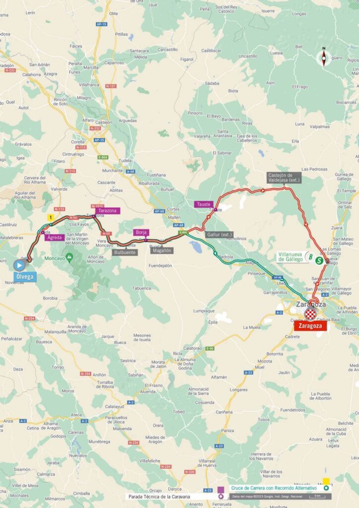 Carte du parcours de la 12ème étape du Tour d'Espagne 2023
