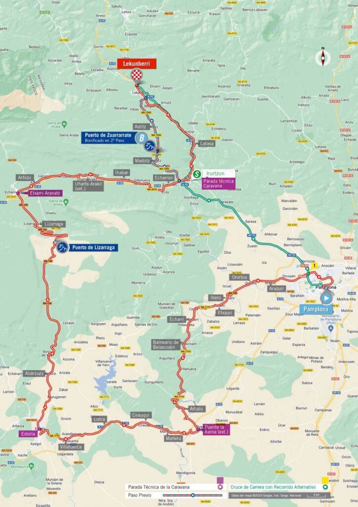 Carte du parcours de la 15ème étape du Tour d'Espagne 2023