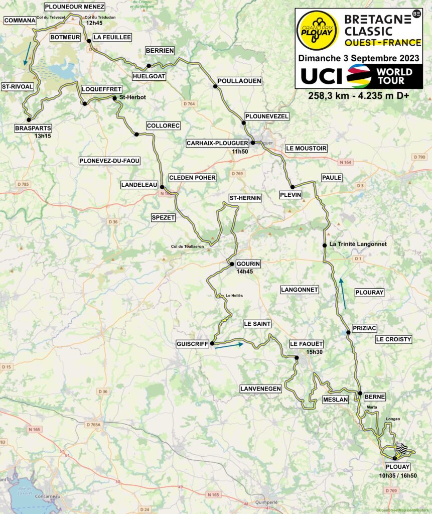 Carte du parcours de la Bretagne Classic 2023