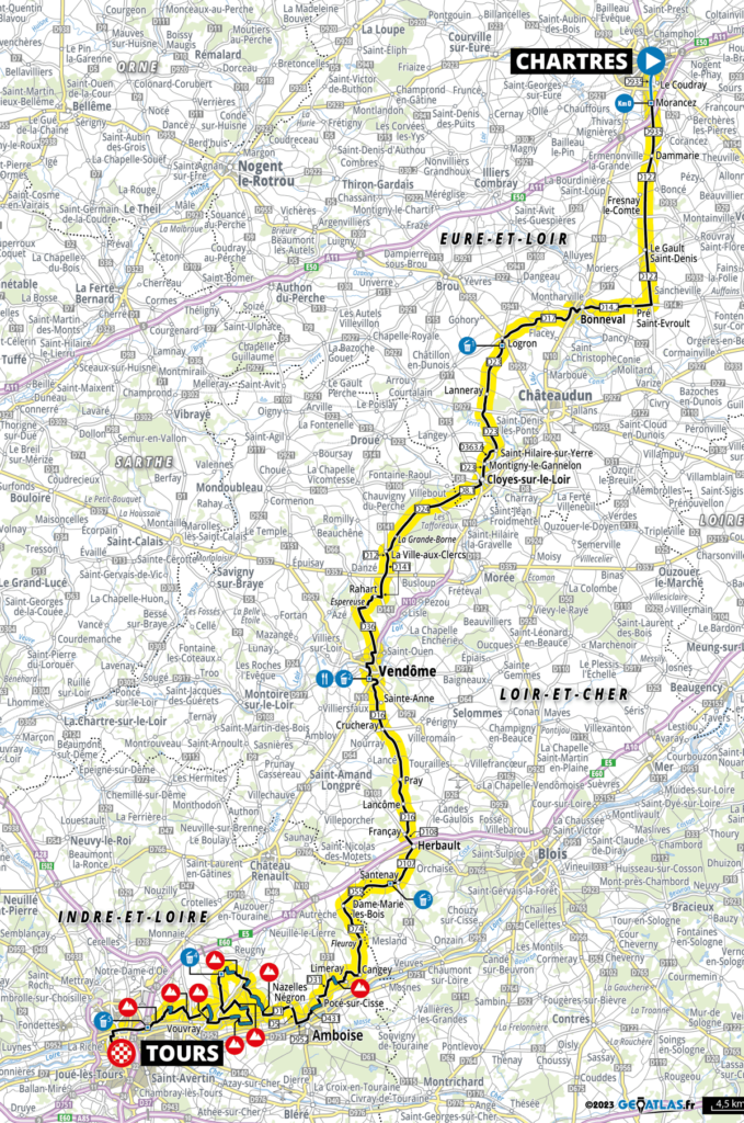Carte du parcours de Paris-Tours 2023