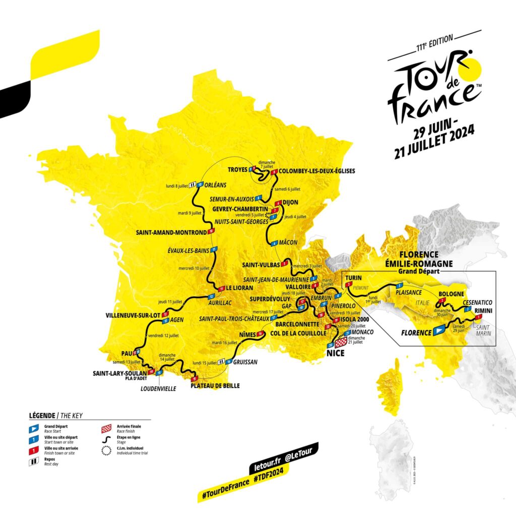 Carte du parcours du Tour de France 2024