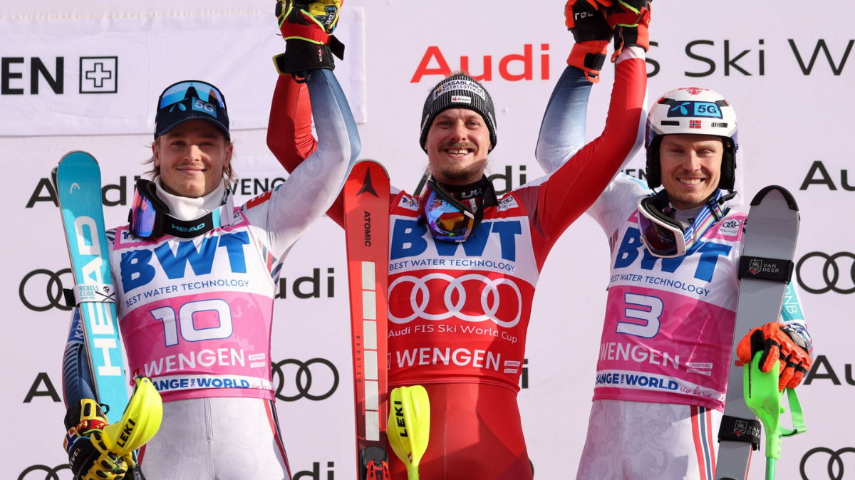 Slalom hommes Wengen 2024 Nouvelle victoire de Manuel Feller, Clément Noël au pied du podium