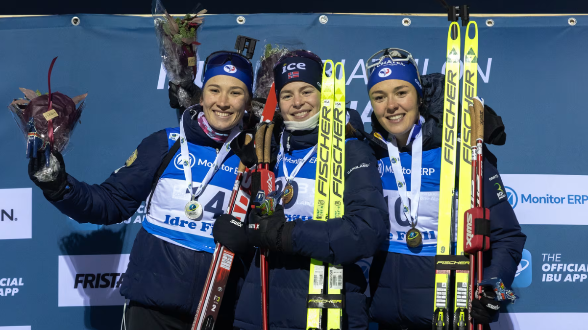 IBU Cup Idre Fjäll Paula Botet et Camille Bened sur le podium du deuxième sprint