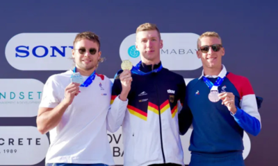 Natation en eau libre Soma Bay Logan Fontaine et Marc-Antoine Olivier sur le podium de la 1ère étape