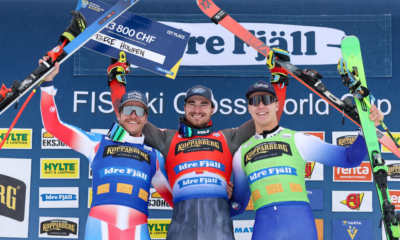 Skicross Idre Fjäll Youri Duplessis Kergomard sur le podium de la dernière course de la saison