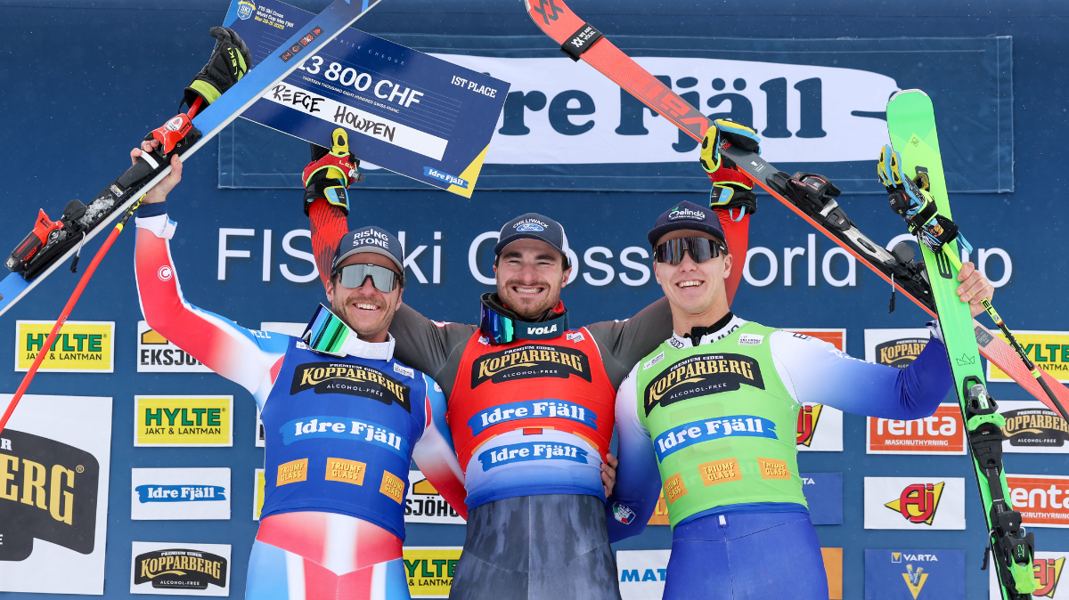Skicross Idre Fjäll Youri Duplessis Kergomard sur le podium de la dernière course de la saison
