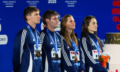 Mondiaux natation 2025 Le relais 4-100 m nage libre mixte français en bronze (1)