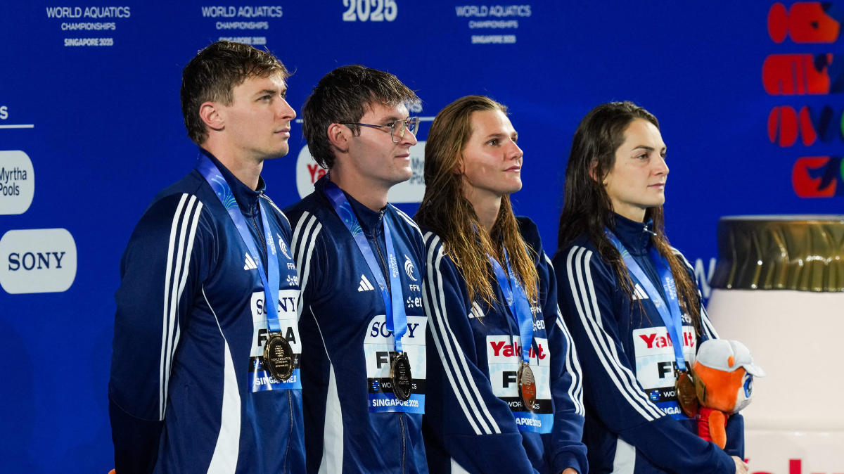 Mondiaux natation 2025 Le relais 4-100 m nage libre mixte français en bronze (1)