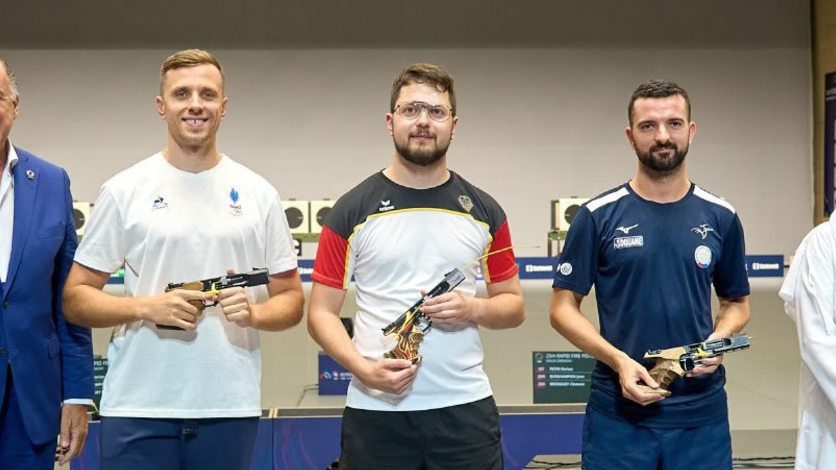 Coupe du monde de tir sportif 2025 Jean Quiquampoix et Clément Bessaguet sur le podium à Ningbo