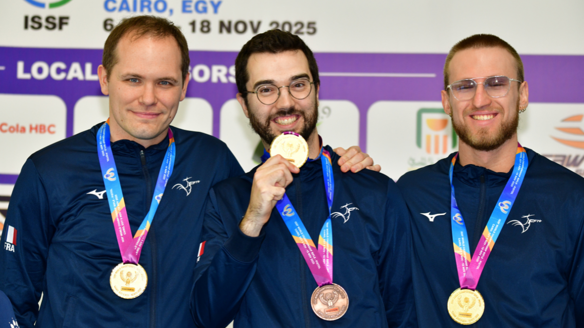 Mondiaux tir sportif 2025 Les Bleus sacrés en pistolet 25m percussion centrale par équipes