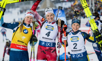 Lisa Theresa Hauser renverse Suvi Minkkinen sur la poursuite femmes à Ostersund, du chocolat pour Camille Bened