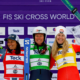 Marielle Berger Sabbatel sur le podium de la deuxième épreuve de skicross de Craigleith derrière Sandra Naeslund