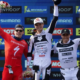 Loïc Bruni, Amaury Pierron et Myriam Nicole sur le podium de la première descente de la saison