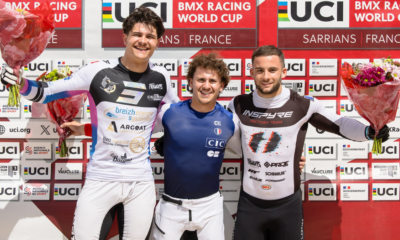 Eddy Clerté sur le podium de la 2ème manche de Coupe du monde de BMX Racing à Sarrians, Clément Rocherieux mène un triplé français en U23