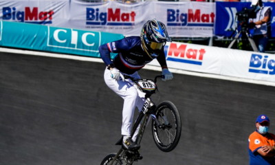 Eddy Clerté sur le podium de la deuxième manche de BMX Racing à Papendal