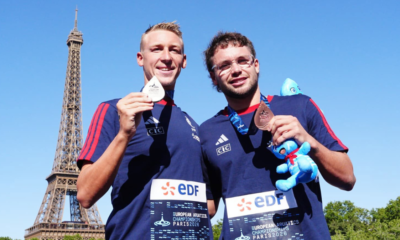Marc-Antoine Olivier et Logan Fontaine sur le podium du 3km knockout en eau libre aux Championnats d'Europe de natation