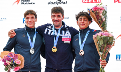 Titouan Castryck et Martin Cornu sur le podium de la manche française de Coupe du monde de kayak slalom